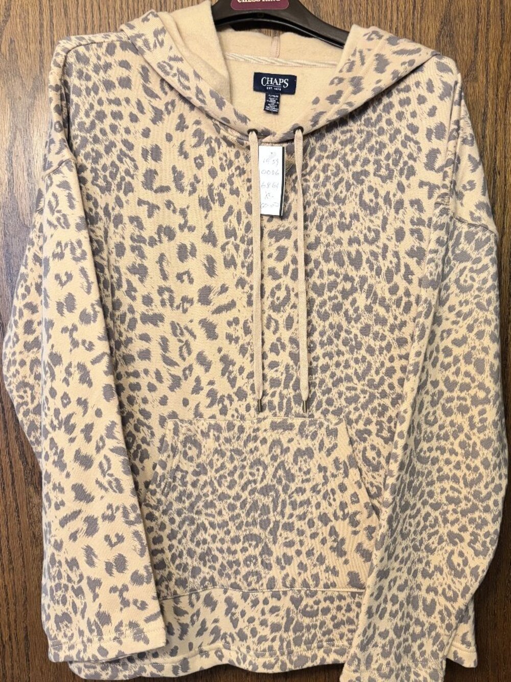 Chaps Hooded Sweat Shirt Size XL Peach Cream/Gray Leopard Print NWT Original $60